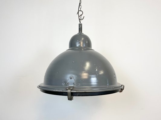 Industrial Grey Pendant Lamp with Clear Glass Cover, 1970s-CGF-1145687