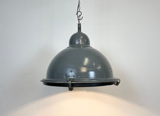 Industrial Grey Pendant Lamp with Clear Glass Cover, 1970s-CGF-1145687