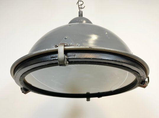 Industrial Grey Pendant Lamp with Clear Glass Cover, 1970s-CGF-1145687