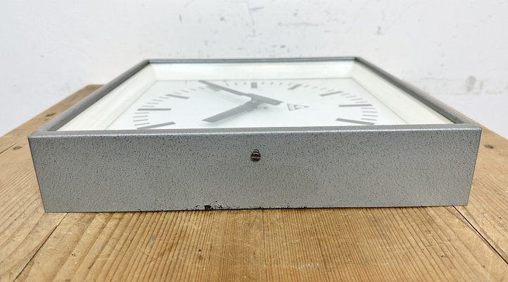 Industrial Grey Square Wall Clock from Pragotron, 1980s-CGF-1703546