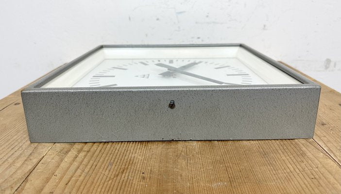 Industrial Grey Square Wall Clock from Pragotron, 1980s-CGF-1703546