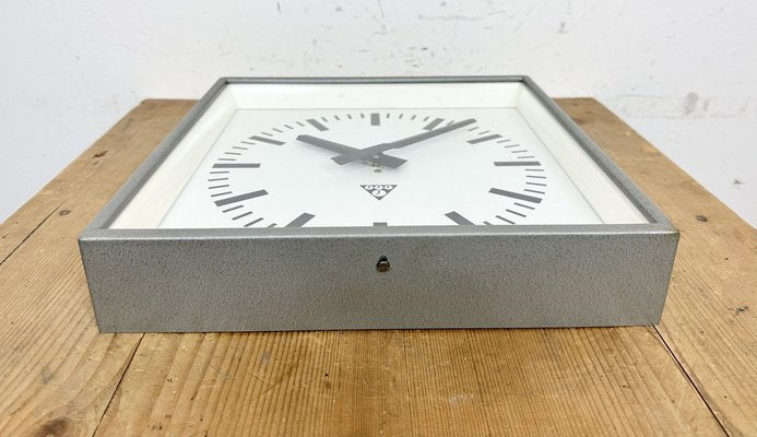 Industrial Grey Square Wall Clock from Pragotron, 1980s-CGF-1703546