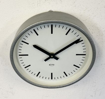 Industrial Grey Wall Clock from Burk, 1970s-CGF-1756853