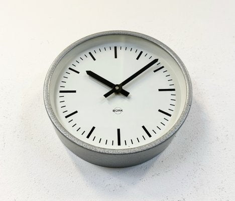 Industrial Grey Wall Clock from Burk, 1970s-CGF-1756853