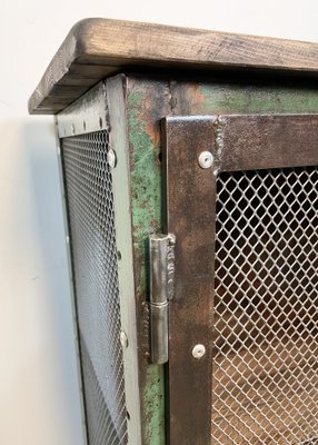 Industrial Iron Cabinet with Mesh Doors on Wheels, 1960s-CGF-1404578