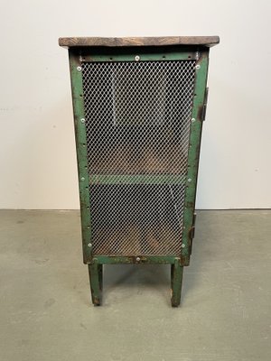 Industrial Iron Cabinet with Mesh Doors on Wheels, 1960s-CGF-1404578