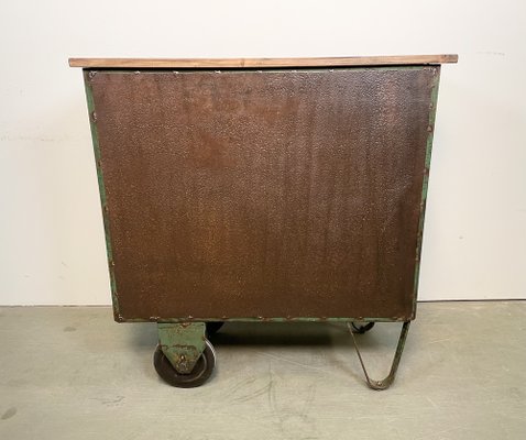 Industrial Iron Cabinet with Mesh Doors on Wheels, 1960s-CGF-1404578