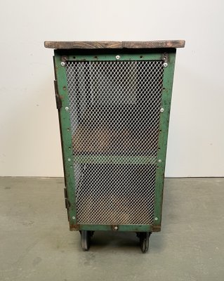 Industrial Iron Cabinet with Mesh Doors on Wheels, 1960s-CGF-1404578