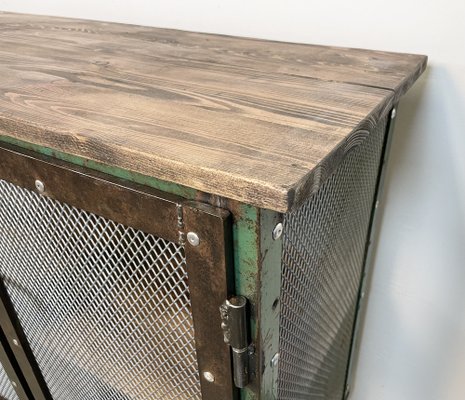 Industrial Iron Cabinet with Mesh Doors on Wheels, 1960s-CGF-1404578