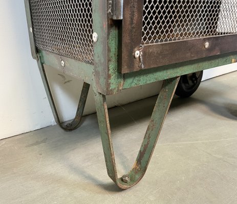 Industrial Iron Cabinet with Mesh Doors on Wheels, 1960s-CGF-1404578