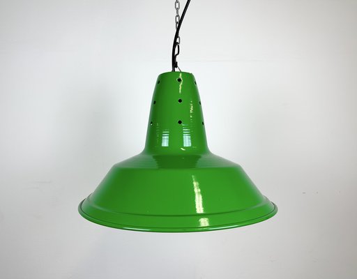 Industrial Italian Green Factory Hanging Lamp, 1970s-CGF-1750008