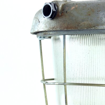 Industrial Metal and Glass Ceiling Lamp, 1950s-UL-569778