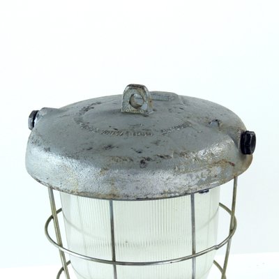 Industrial Metal and Glass Ceiling Lamp, 1950s-UL-569778