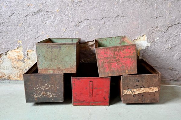 Industrial Metal Boxes, 1940s, Set of 5-AIU-1720680