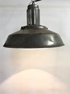 Industrial Metal & Opaline Glass Pendant Lamp, 1960s-IRH-655690