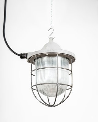 Industrial Pendant Lamp in Glass and Cast Iron, Poland, 1950s-DIP-1748751