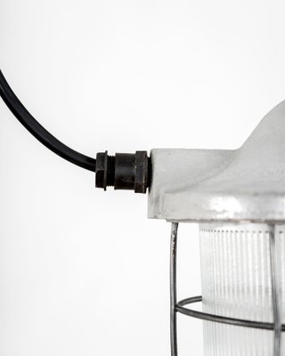 Industrial Pendant Lamp in Glass and Cast Iron, Poland, 1950s-DIP-1748751