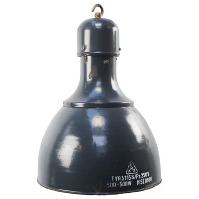 Industrial Pendant Light in Dark Blue Enamel and Brass, 1950s-BLS-1756748