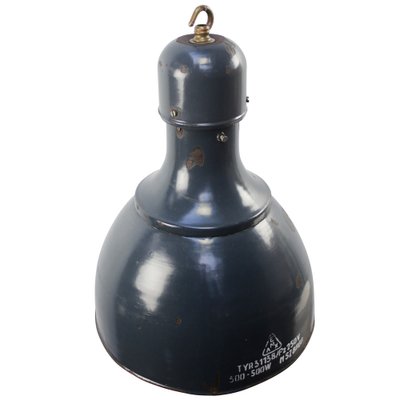 Industrial Pendant Light in Dark Blue Enamel and Brass, 1950s-BLS-1756748