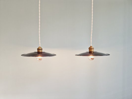 Industrial Pendant Lights in Anthracite Enameled Sheet Metal, 1930s, Set of 2-FAX-2043197