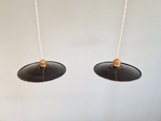 Industrial Pendant Lights in Anthracite Enameled Sheet Metal, 1930s, Set of 2-FAX-2043197