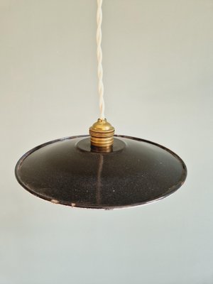 Industrial Pendant Lights in Anthracite Enameled Sheet Metal, 1930s, Set of 2-FAX-2043197