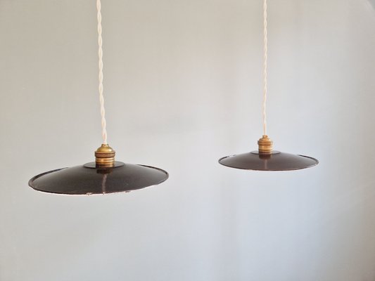 Industrial Pendant Lights in Anthracite Enameled Sheet Metal, 1930s, Set of 2-FAX-2043197