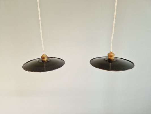 Industrial Pendant Lights in Anthracite Enameled Sheet Metal, 1930s, Set of 2-FAX-2043197