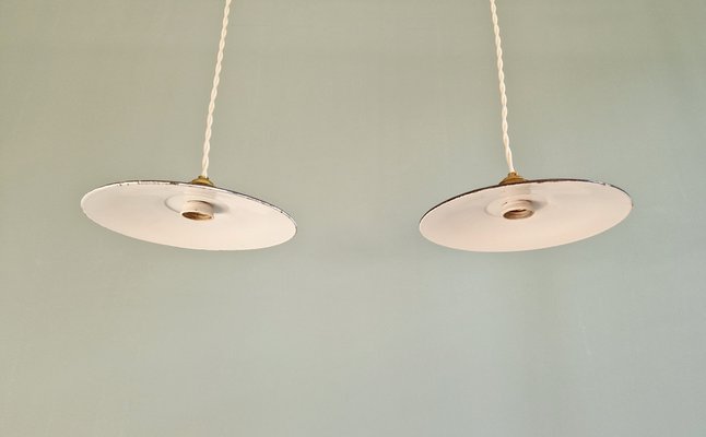 Industrial Pendant Lights in Anthracite Enameled Sheet Metal, 1930s, Set of 2-FAX-2043197