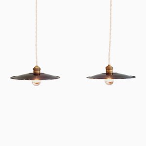 Industrial Pendant Lights in Anthracite Enameled Sheet Metal, 1930s, Set of 2-FAX-2043197