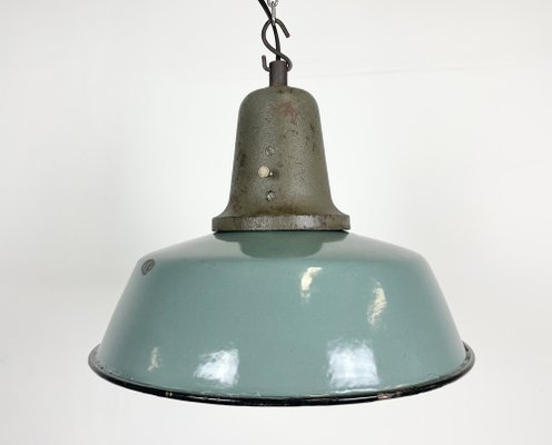 Industrial Petrol Enamel Factory Ceiling Lamp with Cast Iron Top, 1960s-CGF-1369103