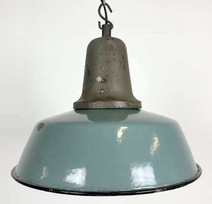 Industrial Petrol Enamel Factory Ceiling Lamp with Cast Iron Top, 1960s-CGF-1369103