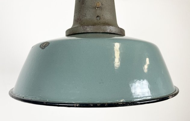 Industrial Petrol Enamel Factory Ceiling Lamp with Cast Iron Top, 1960s-CGF-1369103