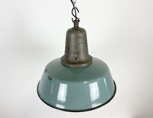 Industrial Petrol Enamel Factory Ceiling Lamp with Cast Iron Top, 1960s-CGF-1369103