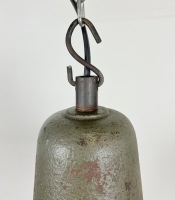 Industrial Petrol Enamel Factory Ceiling Lamp with Cast Iron Top, 1960s-CGF-1369103