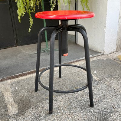 Industrial Red Adjustable Stool from GIED, Italy, 1970s-BVG-1068941