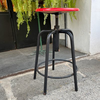 Industrial Red Adjustable Stool from GIED, Italy, 1970s-BVG-1068941