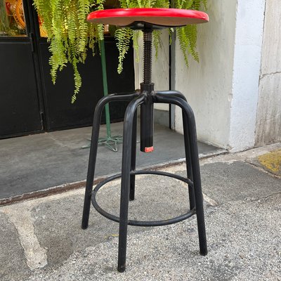 Industrial Red Adjustable Stool from GIED, Italy, 1970s-BVG-1068941