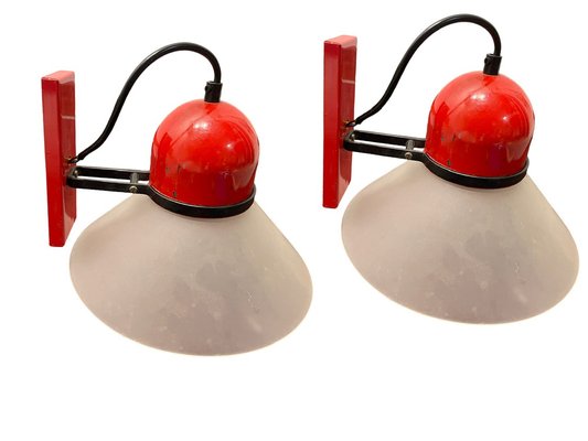 Industrial Red Sconces, 1970s, Set of 2-JJC-1795580