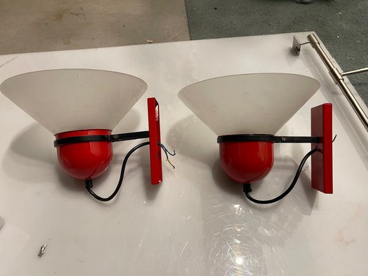 Industrial Red Sconces, 1970s, Set of 2-JJC-1795580