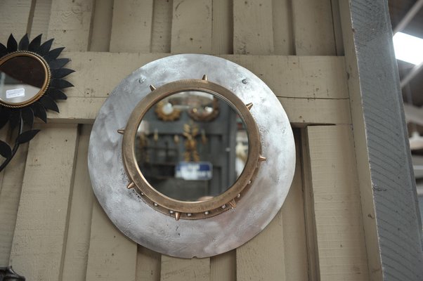 Industrial Riveted Bronze and Aluminum Porthole Mirror, 1920s-NEN-2043217