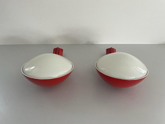 Industrial Sconces in Milk Glass and Orange Metal by Candle for Fontana Arte, Italy, 1974, Set of 2-RDS-1721383