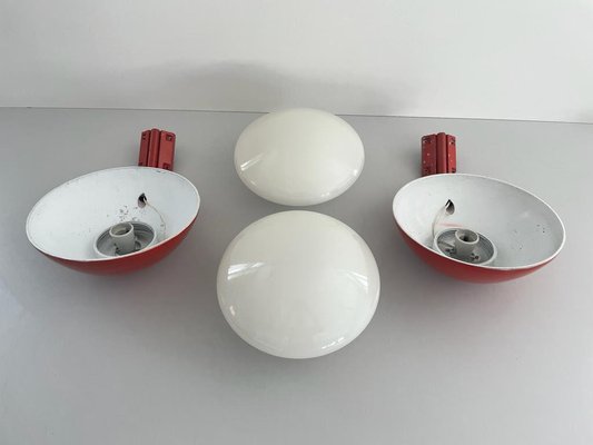 Industrial Sconces in Milk Glass and Orange Metal by Candle for Fontana Arte, Italy, 1974, Set of 2-RDS-1721383