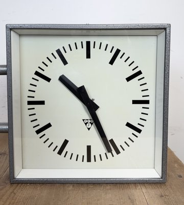 Industrial Square Double Sided Factory Wall Clock from Pragotron, 1970s-CGF-2043785