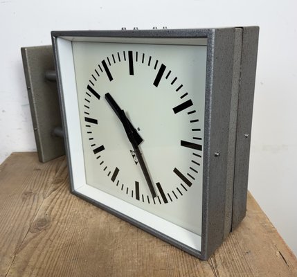 Industrial Square Double Sided Factory Wall Clock from Pragotron, 1970s-CGF-2043785