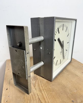 Industrial Square Double Sided Factory Wall Clock from Pragotron, 1970s-CGF-2043785