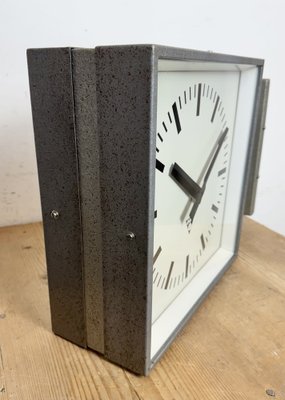 Industrial Square Double Sided Factory Wall Clock from Pragotron, 1970s-CGF-2043785