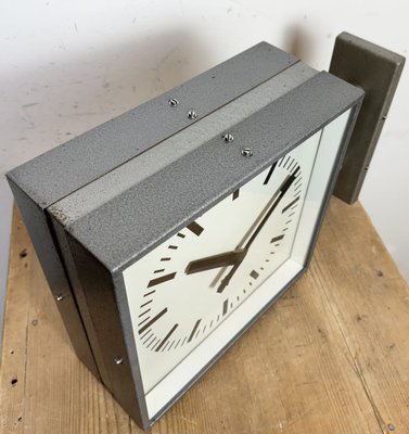 Industrial Square Double Sided Factory Wall Clock from Pragotron, 1970s-CGF-2043785