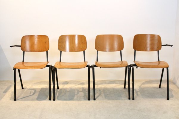 Industrial Stackable School Chairs in Plywood by Marko Holland, Set of 4-MO-1155847