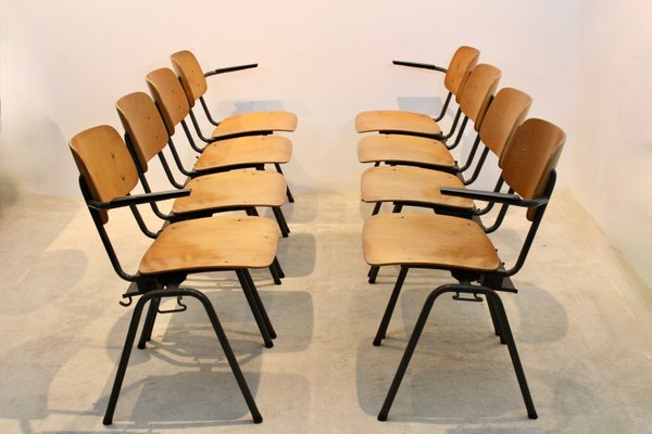 Industrial Stackable School Chairs in Plywood by Marko Holland, Set of 4-MO-1155847